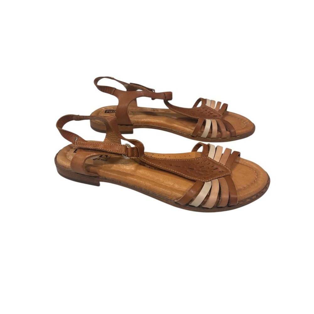 Pikolinos Women’s Leather T Strap Sandals Cognac Comfort EU 40 US 9 - Picture 7 of 9